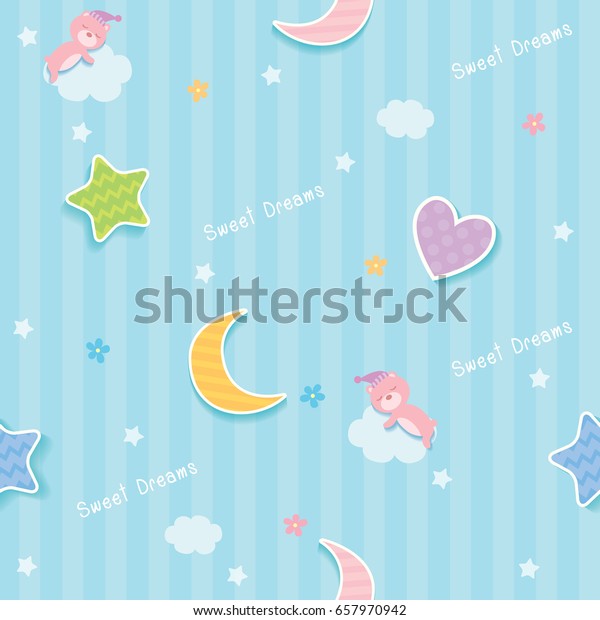 赤ちゃんの寝室の壁紙に 雲 星 月 心 眠る熊で飾られた かわいい夢のシームレスなパターンデザイン のベクター画像素材 ロイヤリティフリー