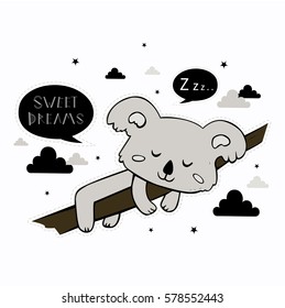Sweet dreams. Cute vector card with hand drawn koala.