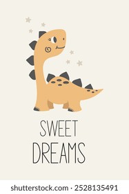 Doce citação de dinossauro. Caractere de vetor de cor de dinossauro bonito. Ilustração de bebê de dino em estilo cartoon. Arte infantil para berçário, cartaz, vestuário têxtil e infantil.