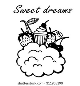 sweet dreams doodle sketch vector outline illustration