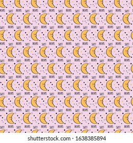 Sweet Dreams. Funny image of a moon with a face. Moon children's pattern with stars. Editable vector.