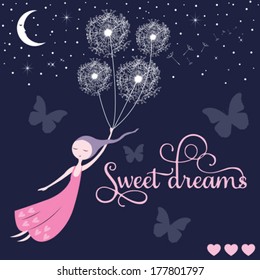 sweet dreams girl vector illustration