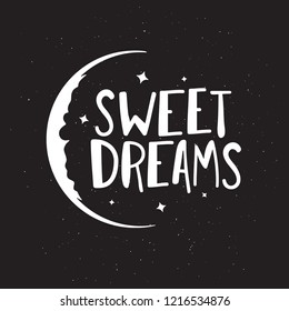 Sweet dreams good night typography. Sleeping related lettering inscription for prints cards posters pillow design. Vector vintage illustration.