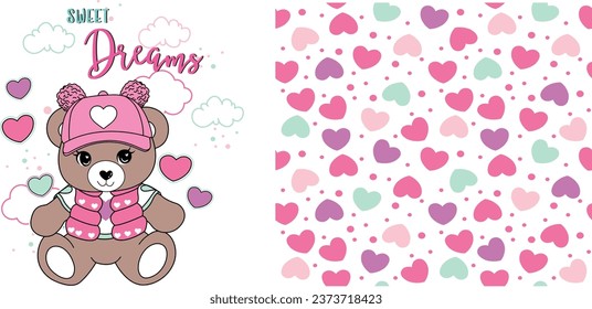 sweet dreams graphic tees for girl bear sleepwear heart