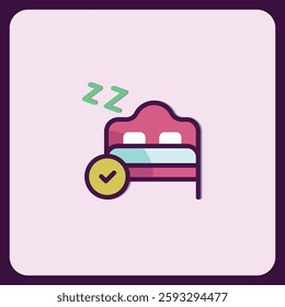 Sweet Dreams Icon, Cozy Bed and Sleep Checkmark Illustration