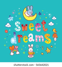 sweet dreams lettering design with cute characters