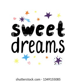 Sweet dreams lettering with stars on a white background