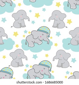 Sweet dreams little elephant seamless pattern. Elphant vector ilustration for print.