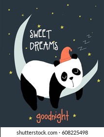 sweet dreams panda illustration vector for print design.