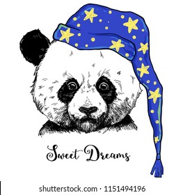 Sweet dreams phrase with panda illustration, can be used for greeting card, t-shirt design, print or poster
