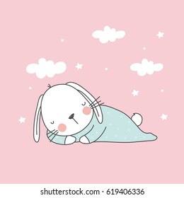 Sweet Dreams print with cute bunny. Can be used print print  for  t-shirts, home decor, posters, cards. 