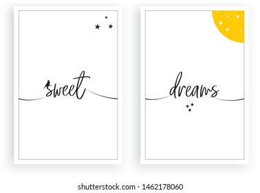 Sweet dreams, scandinavian wall art, minimalist wall decor vector, wall decals, poster design, wording design, lettering, art decoration, home decor, two pieces wall art decor