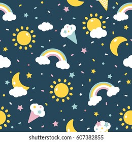 Sweet dreams seamless pattern. Baby theme background. Vector illustration