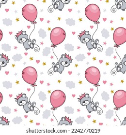 Sweet dreams seamless pattern background with adorable teddy bear

