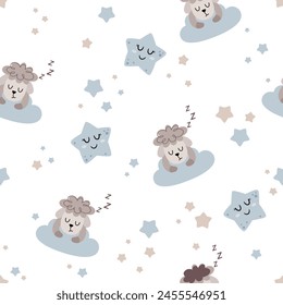 Sweet dreams seamless pattern in cartoon flat style. Good night digital paper. Hand drawn vector pattern