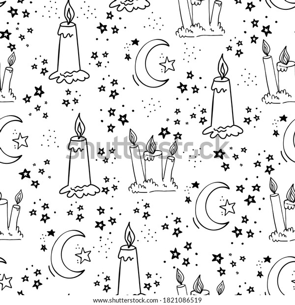 Sweet Dreams
Seamless Pattern. Hand drawn doodle childrens background. Moon and
Candles good night design. EPS
8
