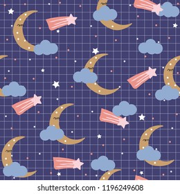 Sweet dreams seamless pattern with moon and clouds. Childish cute print. Vector hand drawn illustration. Sweet dreams seamless pattern with moon and clouds. Childish cute print. Vector hand drawn illustration.