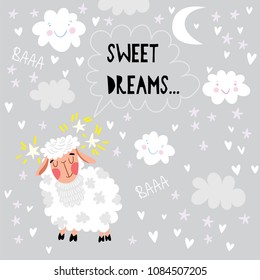 Sweet dreams sheep-lovely card with cute sheep.