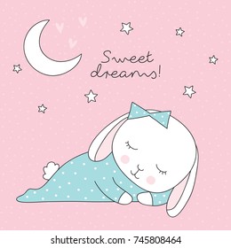 sweet dreams sleeping bunny rabbit vector illustration