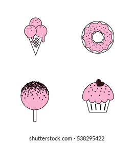 Sweet dreams. Taste it! Cakes, donut, ice cream, lollipop.