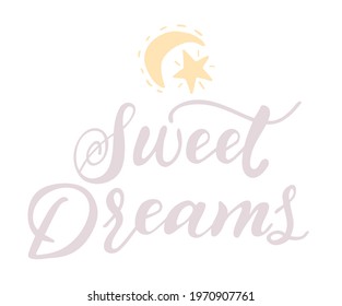 Sweet dreams text, calligraphic vector inscription. Unique hand lettering for the design of your jewelry, T shirts, print, label, icon, tag.