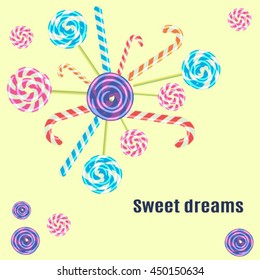 Sweet dreams, vector image with lollipop.
