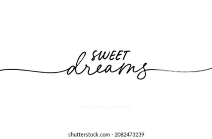 Sweet dreams vector line lettering with swashes. Modern monoline elegant calligraphic vector inscription. Inspirational phrase isolated on white background. Greeting card, t shirt print