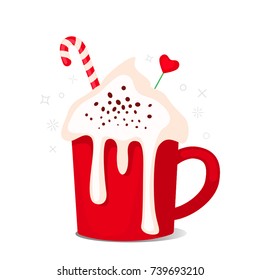 a sweet drink with a cup of cocoa or latte. flat vector illustration isolated on white background