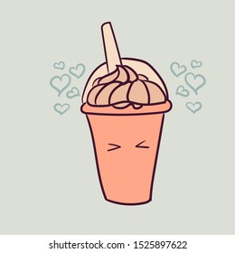 Sweet drink cute kawaii vector drawing. Greeting card design. Character emotions
