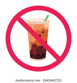 Sweet drink forbidden icon, no bubble tea sign, stop sugar drinks, sugary drink ban, stop sugar drinks