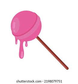 Sweet Driping Lollipop. Pink Candy On Stick. Lollypop Sucker.  Sketch Vector Illustration.
