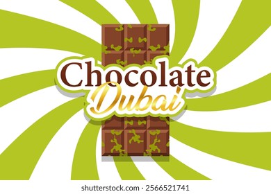 Sweet Dubai chocolate with pistachio and kataifi dough in milk chocolate Bar of chocolate with pistachio paste filling. Vector illustration of trending