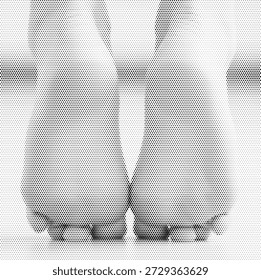 Eine süße duotone Illustration eines Paares winziger Babyfüße. Dieses symbolische Design steht für Familie, neues Leben und elterliche Liebe. Perfekt für Kindergarten-Logos, Baby-Dusche-Einladungen und Kinderarzneimittel-Grafiken. Die Rasterpunkte schaffen eine weiche und sanfte Textur, die sich für Säuglingsprodukte eignet. Skalierbare Vektorgrafik zur Schaffung einer zarten und professionellen visuellen Identität in der Kinderbetreuung.