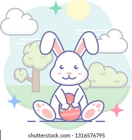 sweet easter bunny icon vector illustration with spring background