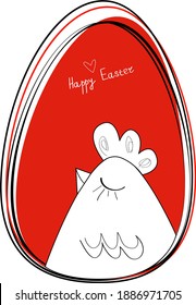 Sweet Easter
Chicken in a red egg in a linear style. The inscription Happy Easter on a red background. Easter greeting card, invitation, poster, banner. Vector stock illustration