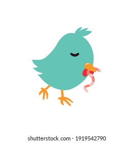A sweet Easter chicken sits in anticipation of Easter. Vector illustration isolated on white background.