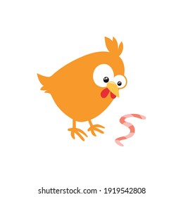 A sweet Easter chicken sits in anticipation of Easter. Vector illustration isolated on white background.