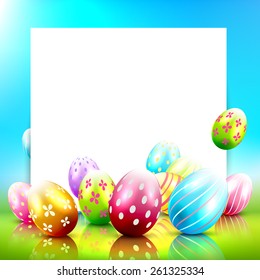 Sweet Easter greeting card with colorful eggs and place for your message