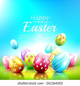 Dulce tarjeta de felicitación de Pascua con huevos coloridos