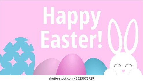 Sweet easter sale illustration with color Painted Egg and white rabbit on a yellow background. Vector Easter Holiday Design Template for Coupon, Banner, Voucher or Promotional Poster. Bunny.