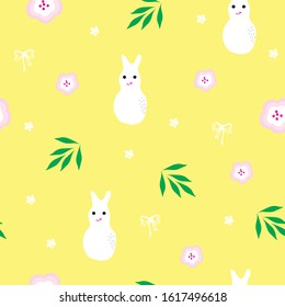 sweet Easter seamless pattern with Easter bunny and eggs in vector. Easter background in doodle style in pastel colors in vector