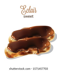 Sweet eclairs with chocolate glaze on top. Isolated