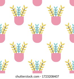 Sweet eco pattern with plants on the white background. Seamless ornament for envelope, wrapping paper, packaging, scrapbook, textile, wallpaper. Vector illustration