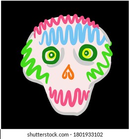 Sweet edible skulls. The sugar skull fair. Sweet dessert on all saints day. Halloween. Day of the dead. Dia de los muertos. Vector illustration. Doodle element for logo, label, emblem, sign, poster.