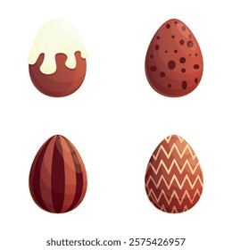 Sweet egg icons set cartoon vector. Various decorated chocolate egg. Easter sweet