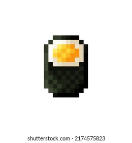 Sweet egg sushi pixel art. Vector illustration.