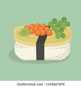 Sweet egg sushi vector illustration. Sweet egg sushi with shrimp eggs and vasabi on top. 