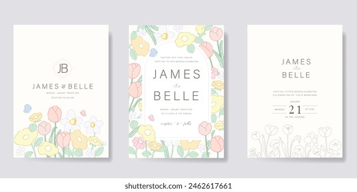 sweet elegant pink botanical Wedding Invitation, floral invite thank you, rsvp modern card Design in leaf and flower water color texture decorative Vector elegant rustic template