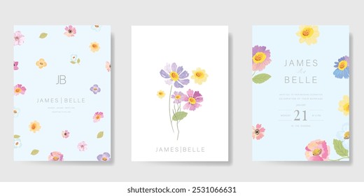 sweet elegant pink botanical Wedding Invitation, floral invite thank you, rsvp modern card Design in leaf and flower water color texture decorative Vector elegant rustic template