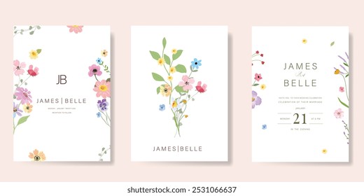 sweet elegant pink botanical Wedding Invitation, floral invite thank you, rsvp modern card Design in leaf and flower water color texture decorative Vector elegant rustic template